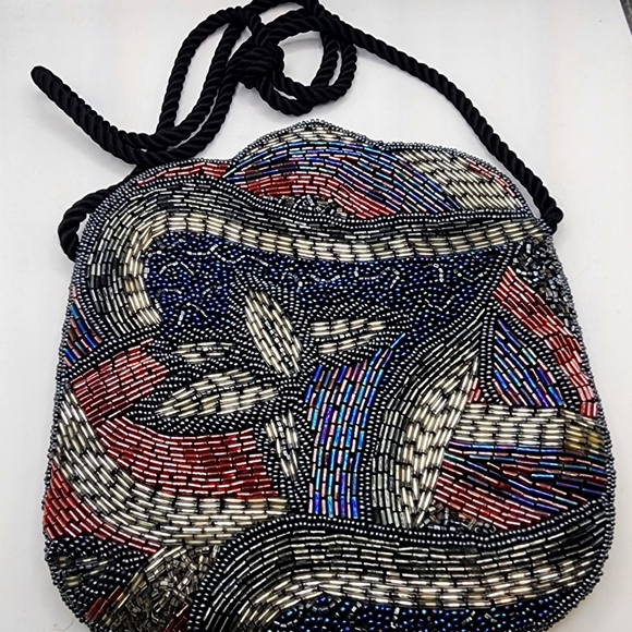 Roaring 1920s Flapper Glass Bead Silk Purse Vintage - Picture 1 of 8
